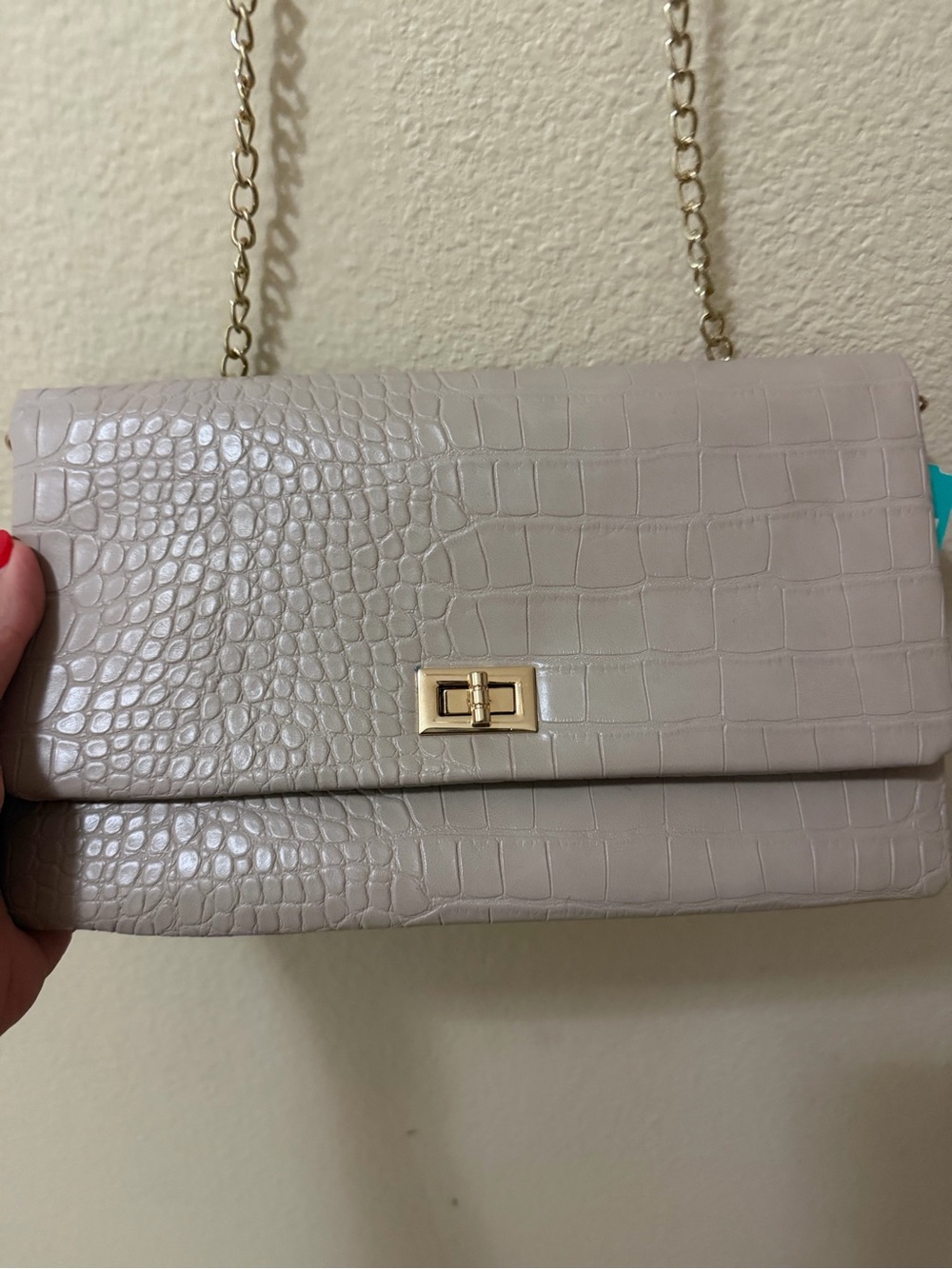 Urban Expressions Taupe Croc-Embossed Chain Crossbody